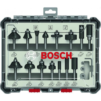 BOSCH 15 PIECE MIXED CLASSIC STARTER ROUTER BIT SET