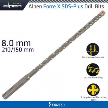 ALPEN FORCE X 8.0 X 210/150 SDS-PLUS DRILL BIT X4 CUTTING EDGES