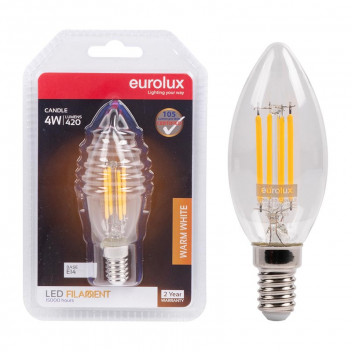 EUROLUX BULB LED CANDLE FILAMENT E14 WARM WHITE 4W 240V