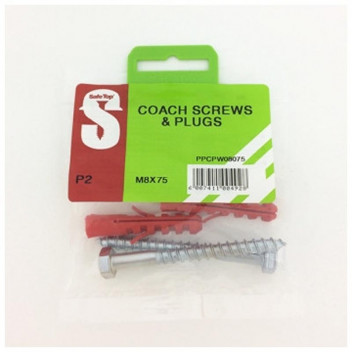 SAFETOP COACH SCREW WITH WALL PLUG 8X75MM 2PIECE