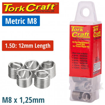 TORK CRAFT M8 THREAD INSERTS REPAIR KID 10 PIECE
