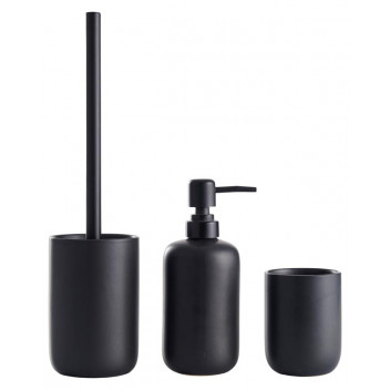 BLACK DISPENSER AND BRUSH BATHROOM SET 3 PIECE