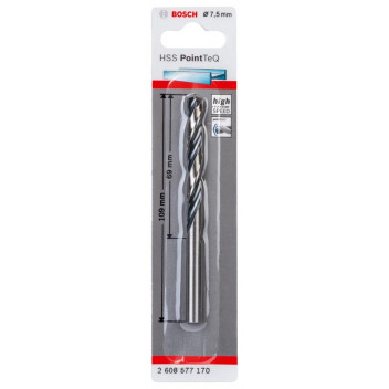 ROBERT BOSCH DRILL TWIST HSS POINT TEQ SILVER 7.5MM.