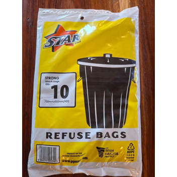 STAR REFUSE BAG FLAT BLACK 750X950 10PP