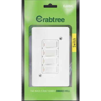 CRABTREE CLASSIC WHITE BAGGED 4LEVER 1WAY SWITCH AND PLATE 2X4