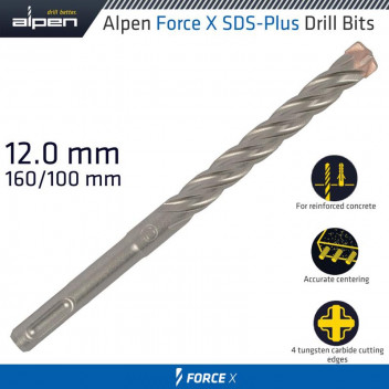 ALPEN FORCE X 12.0 X 160/100 SDS-PLUS DRILL BIT X4 CUTTING EDGES