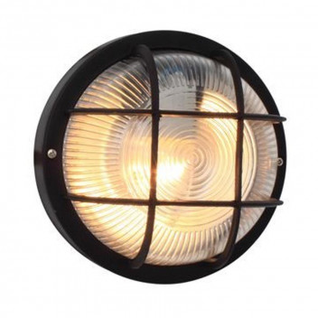 EUROLUX E27 BLACK ROUND GRID PLASTIC BULKHEAD 230V