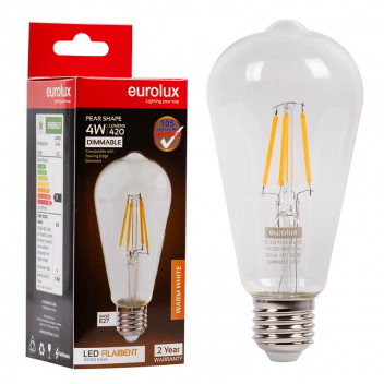EUROLUX LED FILAMENT PEAR BULB E27 4W DIMM 3000K