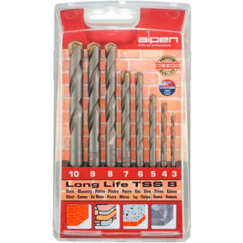 ALPEN MASONRY DRILL BIT LONG LIFE 3-10MM 8-PIECE SET