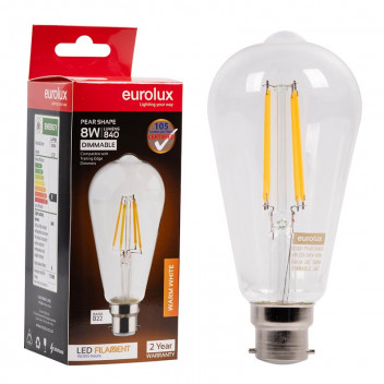 EUROLUX LED FILAMENT MINI PEAR BULB B22 8W DIMM 3000K