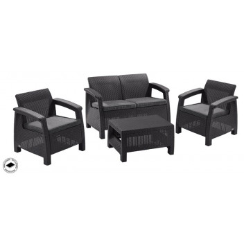 SOFA SET CORFU  17199319   4 SEATER WITH TABLE GRAPHITE  KETER