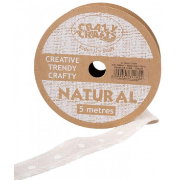 JUTE CRAFT RIBBON BEIGE DOTS 25MMX5M