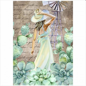 LADY AND SUCCULANT PAPER PRINT DECO A4