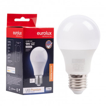 EUROLUX BULB A60 E27 WARM WHITE DIMMABLE 9W 240V