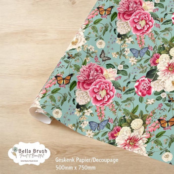 WRAPPING PAPER BUTTERFLY PEONY GARDEN 500X750MM