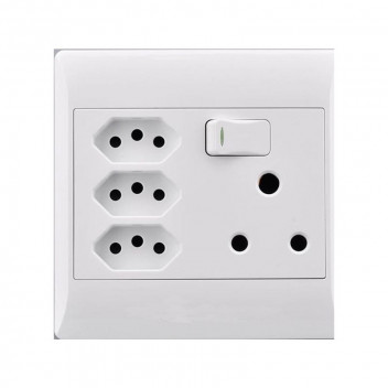 ELECTRICMATE WHITE SINGLE SWITCH AND 3 EURO SOCKET 100X100