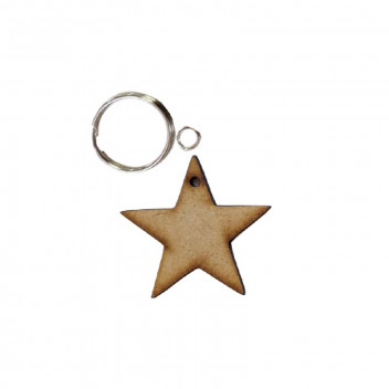 KEYRING WOODEN STAR 2PIECE 3CM