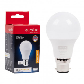 EUROLUX BULB A60 B22 WARM WHITE 9W 240V
