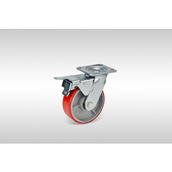 URETHANE RED SWIVEL CASTOR WITH BRAKE 200MM