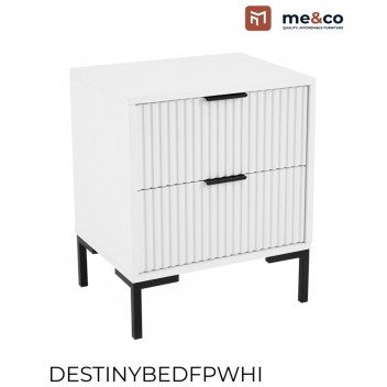 WHITE DESTINY FOIL AND PVC 2 DRAWER BEDSIDE TABLE 600X500X390MM