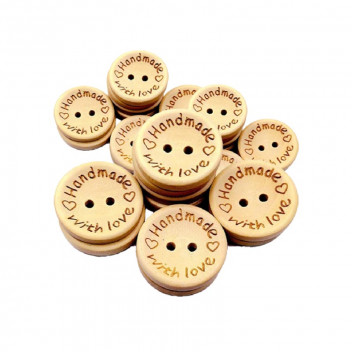 BUTTON WOODEN HANDMADE WITH LOVE 20MM 6PIECE