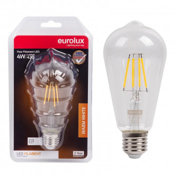 EUROLUX LED CANDLE BULB FILAMENT E27 4W PEAR SHAPED GLOBE