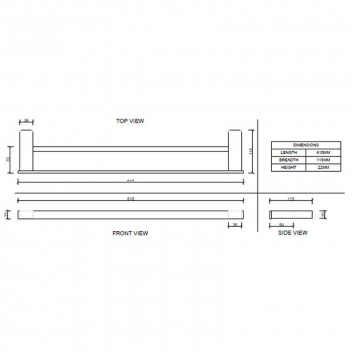 BIJIOU CHROME RHONE DOUBLE TOWEL RAIL 600MM