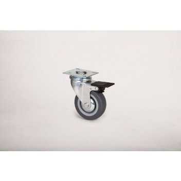 GREY RUBBER SWIVEL PLATE CASTOR WITH BRAKE 50MM
