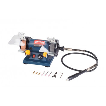 POWERFUL 120W MOTOR IN COMPACT SIZE. INCLUDES 2 WHEELS, FINE GRIT GRINDING WHEEL