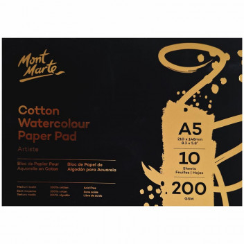 A5 WATERCOLOUR CRAFT COTTON PAPER 10 SHEETS 200GSM