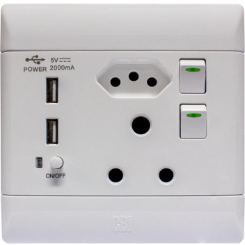 CBI WHITE USB SA AND EURO COMBI OUTLET SOCKET SWITCH 100X100