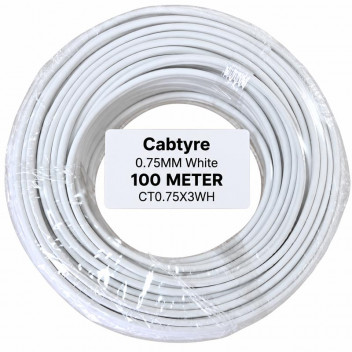CABLE CABTYRE WHITE 0.75MM 3CORE 100M ROLL