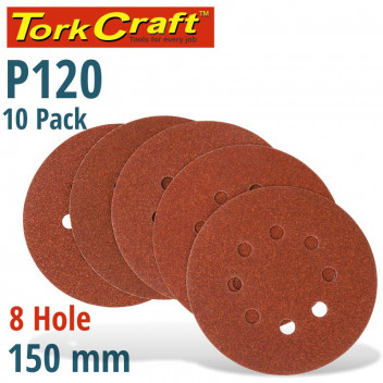 VELCRO SANDING DISC WITH HOLES 150MM 120 GRIT 10 PER PACK
