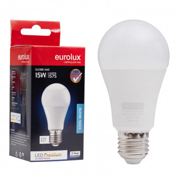 EUROLUX BULB A60 E27 COOL WHITE 15W 240V