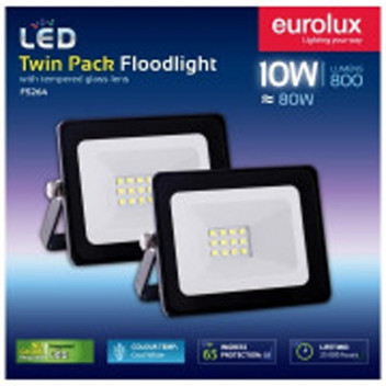 EUROLUX BLACK COOL WHITE MINI LED TWIN PACK FLOOD LIGHT 2X 10W