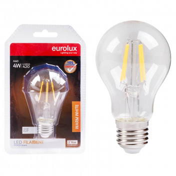 EUROLUX LED FILAMENT BULB E27 4W A60 3000K WARM WHITE